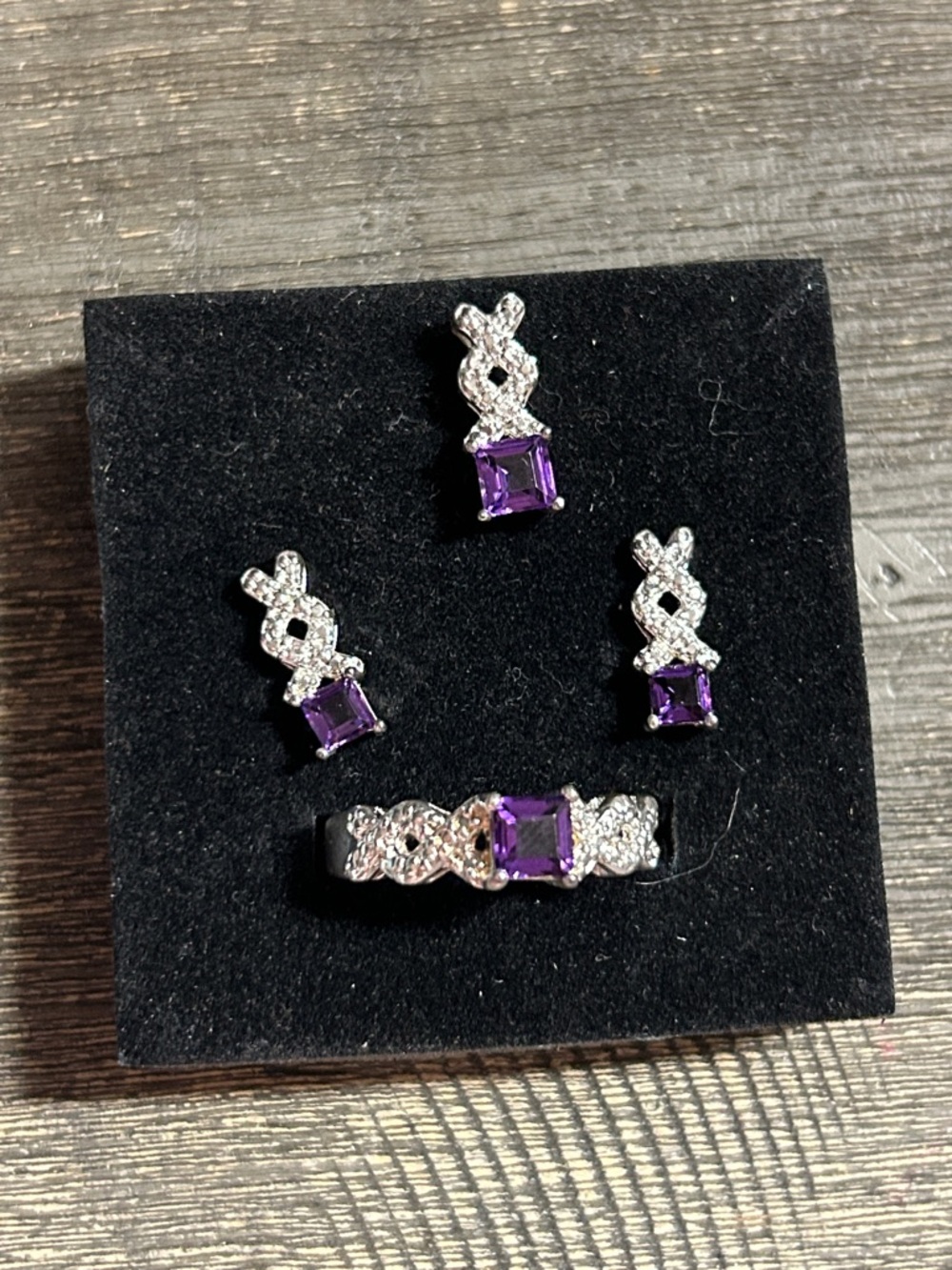 Silver & Purple Amethyst-Style‎ Ring and Earring Set